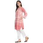 Fabindia Women Collar Woven Cotton Knee Length Kurta Chinese_Pink