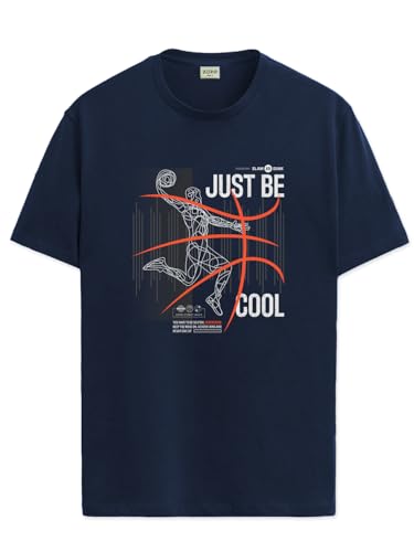 ADRO Men's Graphic Printed 100% Cotton T-Shirt - Regular Fit, Printed T-Shirts for Men (RN24-BCL-NB_Navy_XL)