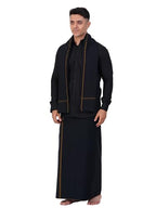 Prakasam Cotton Mens Small Border (Roja) Flexi Adjustable Readymade Pocket Black Dhoti + Readymade Full Sleeve Shirt + Black Sma