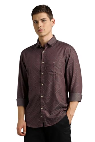 Louis Philippe Men Maroon Print Full Sleeves Casual Shirt