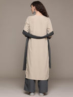 Ziyaa Women Women'S Beige Crepe Kurta, Palazzo And Dupatta Set