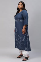 W For Woman Plus Size Indo Floral Kurta With Kantha Details