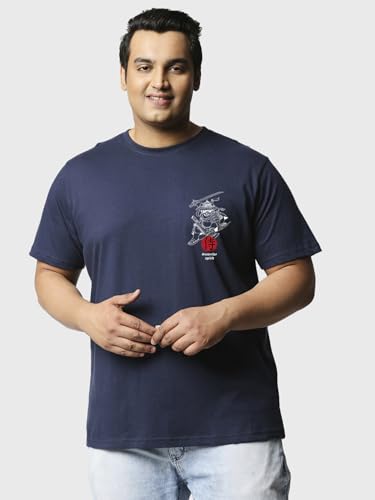 Bewakoof MenS Graphic Print Regular Fit Half Sleeve Round Neck Cotton Plus Size T-Shirt_597933_Blue_5Xl
