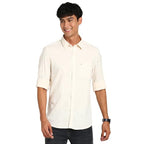 Turtle Men 100% Cotton Cream Solid Slim Fit Casual Shirt