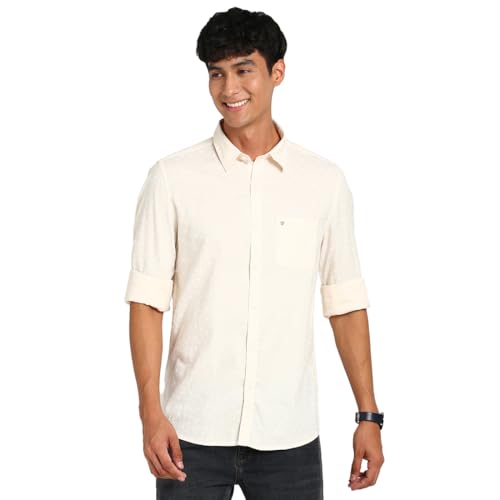 Turtle Men 100% Cotton Cream Solid Slim Fit Casual Shirt