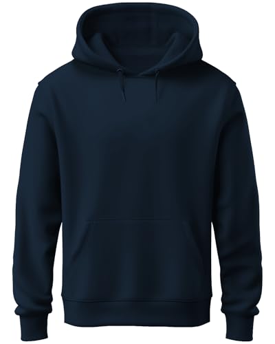 ADRO Men's Cotton Neck Hooded Sweatshirt (H22-M-PLN-NB_Navy_XL)