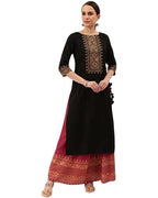 Gosriki Women'S Cotton Straight Kurta With Skirt (Ruma Black_S-Go_Black_Small)