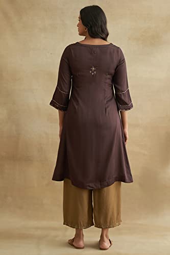 W For Woman Dark Brown Lustrous Satin Gota Kurta