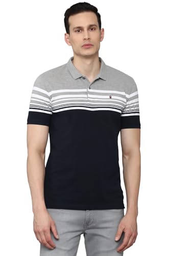 Louis Philippe Men Cotton Striped Slim Fit T-Shirt (Lykpcslpf52344_Medium Grey