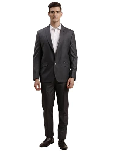 Turtle Men Poly-Viscose Solid Full Sleeve Two Piece Grey Formal Suit