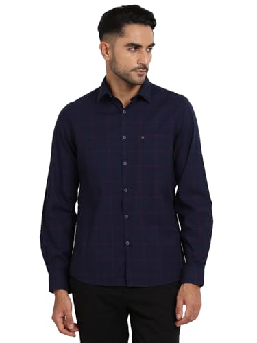 Turtle Men 100% Cotton Blue Checkered Slim Fit Casual Shirt