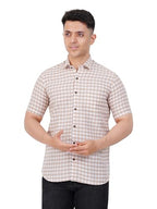Mens Checkered Regular fit Cotton Casual Shirt Beige