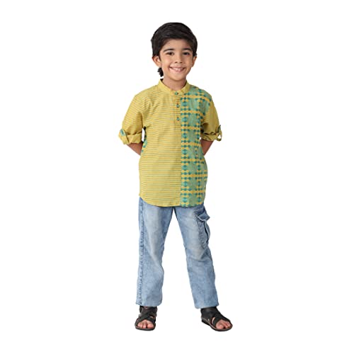 Fabindia Kids Cotton Printed Short Kurta Green_2-3Y