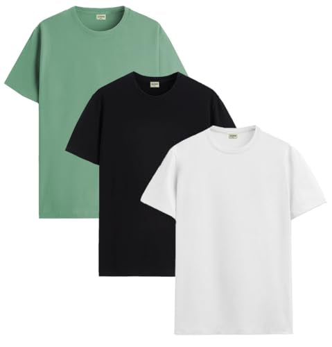 ADRO Men's Solid Regular Fit T-Shirt (RCM3-PLN-PT-BL-WH_Pista,Black,White