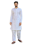 See Designs Mens Kurta - Specially Crafted And Designed For The Eid Festival White Cotton Regular Fit Embroidered Kurta Mandarin