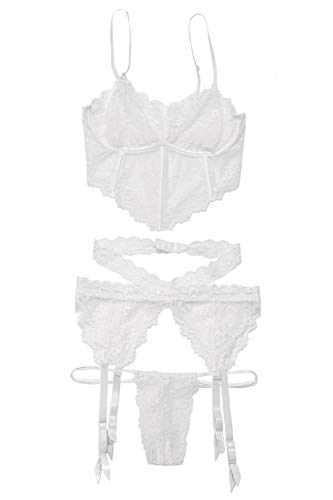 Diva Bra, Garterbelt And G-String White