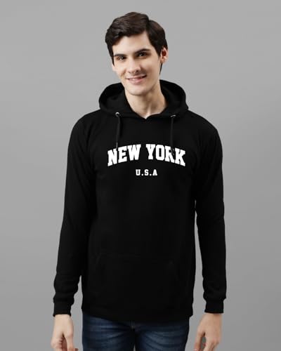 ADRO Printed Regular Fit Cotton Hoodie for Men | Sweatshirt With Hood | H24-NEW-BL-L Black