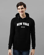 ADRO Printed Regular Fit Cotton Hoodie for Men | Sweatshirt With Hood | H24-NEW-BL-L Black