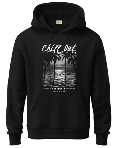 ADRO Men's Cotton Blend Neck Hooded Sweatshirt (H24-CHILL-BL_Black