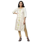 Aurelia Floral Viscose Rayon Round Neck Women'S Kurtas (White, Medium)