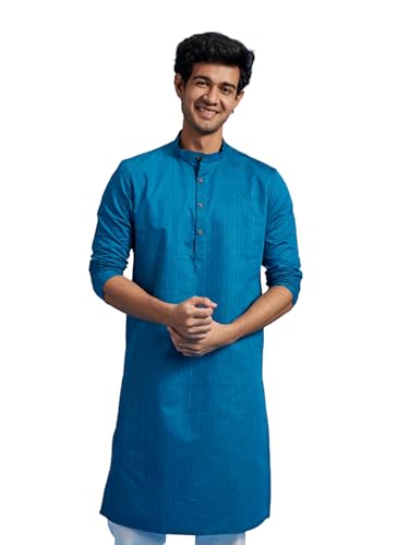 Diwas By Manyavar MenS Cotton Blend Self Design Kurta (Teal Blue,L)