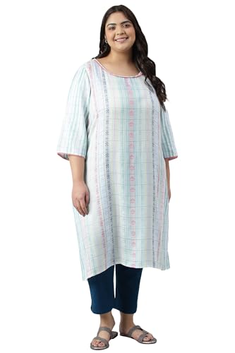 White Dobby Printed Ethnic Plus Size Kurta