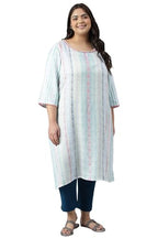 White Dobby Printed Ethnic Plus Size Kurta