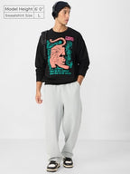 The Souled Store Originals : Indie Tiger Men and Boys Long Sleeves Round Neck Cotton Blend Oversized Sweatshirts Black