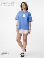 The Souled Store Soul Rising Women and Girls Short Sleeves Round Neck Blue Graphic Printed Cotton Oversized T-Shirts