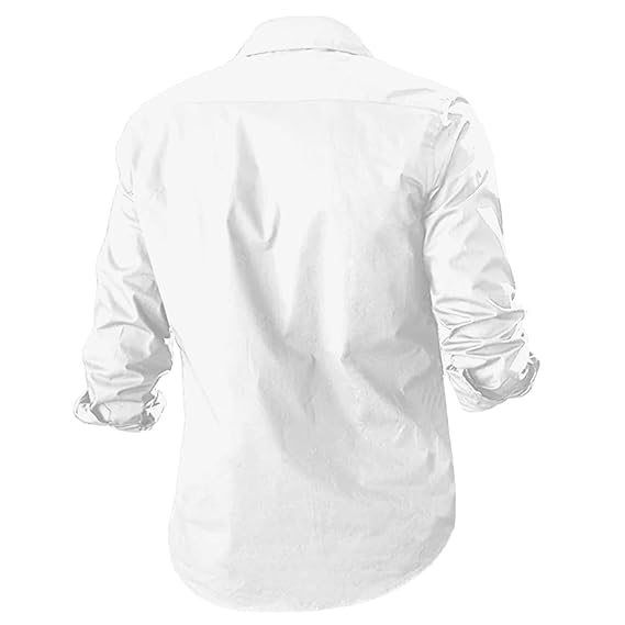 Rebelify Double Pocket With Flap Men Cargo Cotton Shirt White