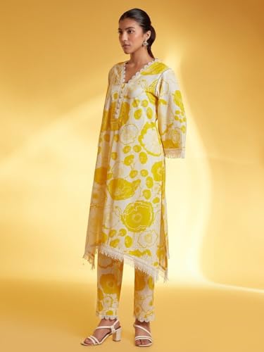 LookMark Womens Printed Cotton Blend Straight Kurta Pant Set with Lace - Comfortable Ethnic Wear for Women, Elegant Design, Sui