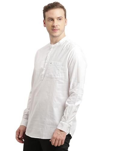 Turtle Men 100% Cotton Slim Fit White Solid Full Sleeve Kurta Shirt