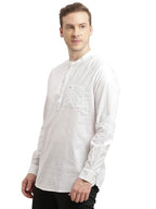 Turtle Men 100% Cotton Slim Fit White Solid Full Sleeve Kurta Shirt