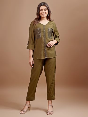 Womanista Women Viscose Solid Sequinns Co-Ord Set