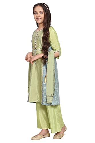 Aurelia Green Flared Kurta-Trousers-Dupatta Girls Set