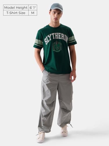 The Souled Store Harry Potter: Slytherin Mens Regular Fit Graphic Printed Half Sleeve Cotton Green T-Shirts MenS T-Shirts Graph