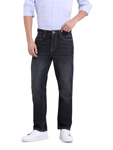 The Indian Garage Co Mens Slim Straight Fit Solid Mid-Rise Jeans
