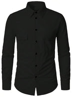 Trillmixa MenS Polyester Shirt With Spread Collar Neck Full Sleeves Two Side Pockets Solid Pattern Relaxed Fit And Standard Len