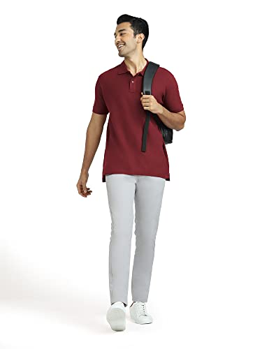 XYXX Mens Cotton Solid Relaxed Fit T-Shirt (XY_CR14_Polo Tshirt_1_Bold Burgundy