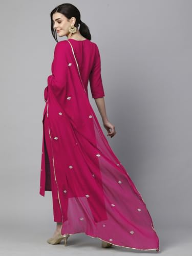 ANNI DESIGNER Womens Cotton Blend Embroidered Straight Kurta with Pant & Dupatta (Kasturi Pink-APL_5XL_Pink_XXXXX-Large)