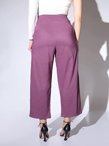 Leriya Fashion Trousers For Women || Solid Bi-Stretch Straight Trousers With 2 Front Pockets & Decorative Buckle || For Office |