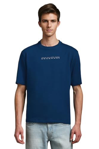 Louis Philippe MenS Solid Relaxed Fit T-Shirt (Lrkccbxpq34551_Navy
