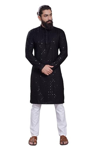 Divisive MenS Sequince Embroidered Cotton Blend Only Slim Fit Kurta (Dkrt224_Xxl_Black)