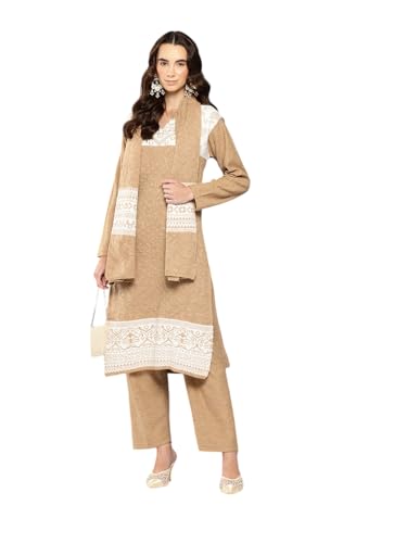 Aarika Womens Winter Wear Brown Colour Solid Woolen Kurti Pant Set With Dupatta-(S-L)-(Kp-W-Md-1005-Brown-L)