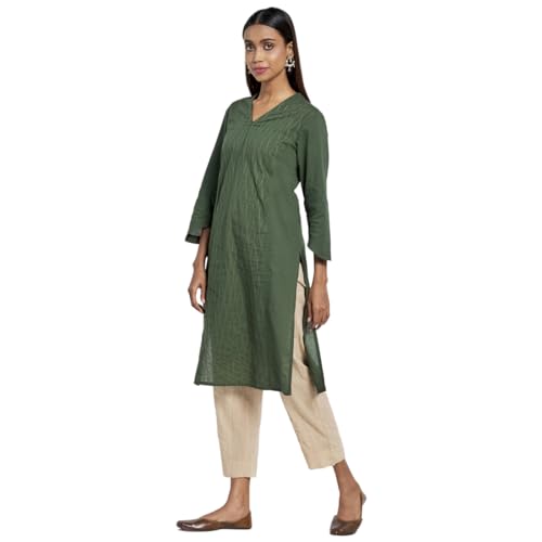 Fabindia Women'S Cotton Regular Kurta (209641302_Green