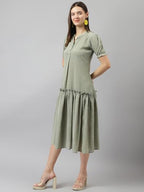 Toochki WomenS Olive Green Georgette Stripe Fit & Flared Western Dress | Dress For Women | A Line Dress | Winter Dress | Wester