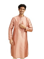 Diwas By Manyavar MenS Art Silk Jacquard Weave Kurta (Peach,L)