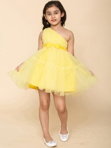 A.T.U.N. (ALL THINGS UBER NICE) Girls One Shoulder Birthday Princess Bow Dress for Kids 1-10Y Yellow