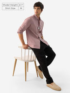 The Souled Store Soft Pink Men And Boys Collared Neck Long Sleeve Button Front Solid Regular Fit Cotton Linen Shirts