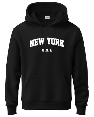 ADRO Printed Regular Fit Cotton Hoodie for Men | Sweatshirt With Hood | H24-NEW-BL-L Black